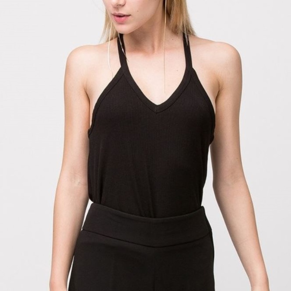 Ribbed V Neck Racerback Tank Top